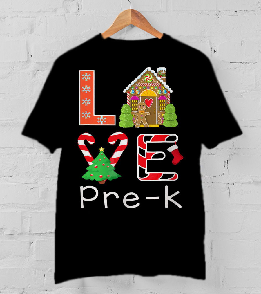 Love Pre-k Gingerbread Christmas Holiday Elements T-Shirt