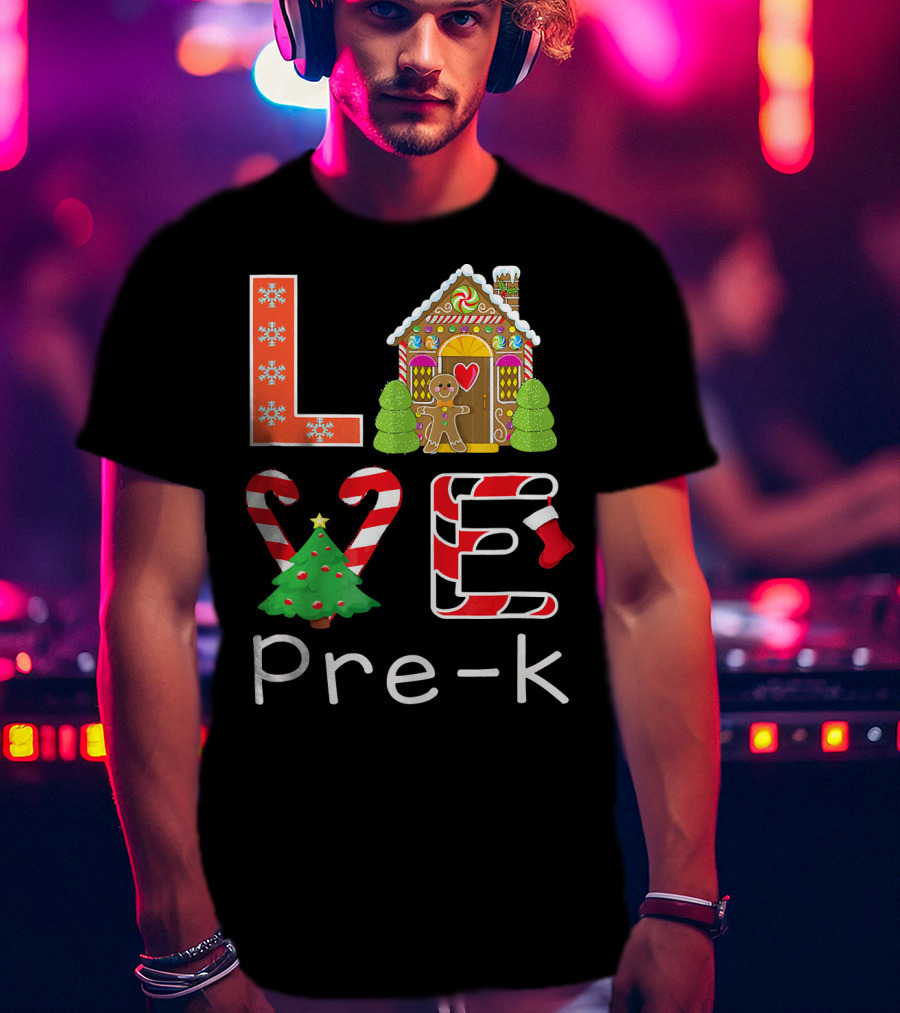 Love Pre-k Gingerbread Christmas Holiday Elements T-Shirt
