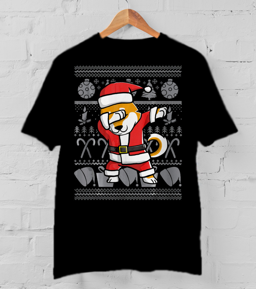 Santa Claus Dabbing Shiba Inu Dog Christmas T-Shirt
