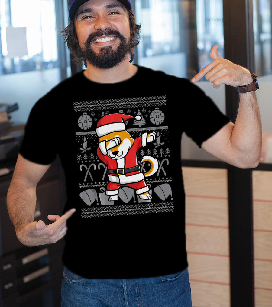 Santa Claus Dabbing Shiba Inu Dog Christmas T-Shirt
