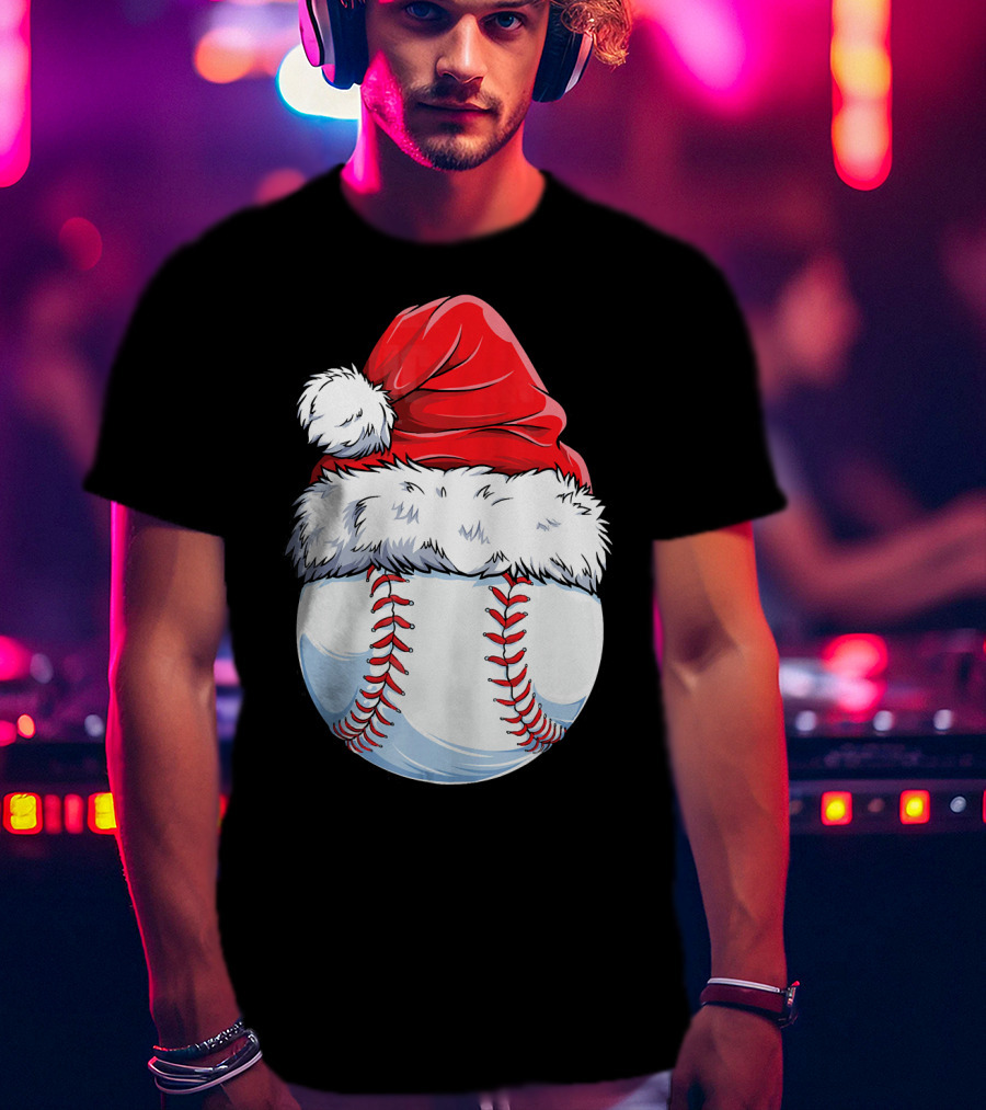 Baseball Santa Christmas Hat T-Shirt