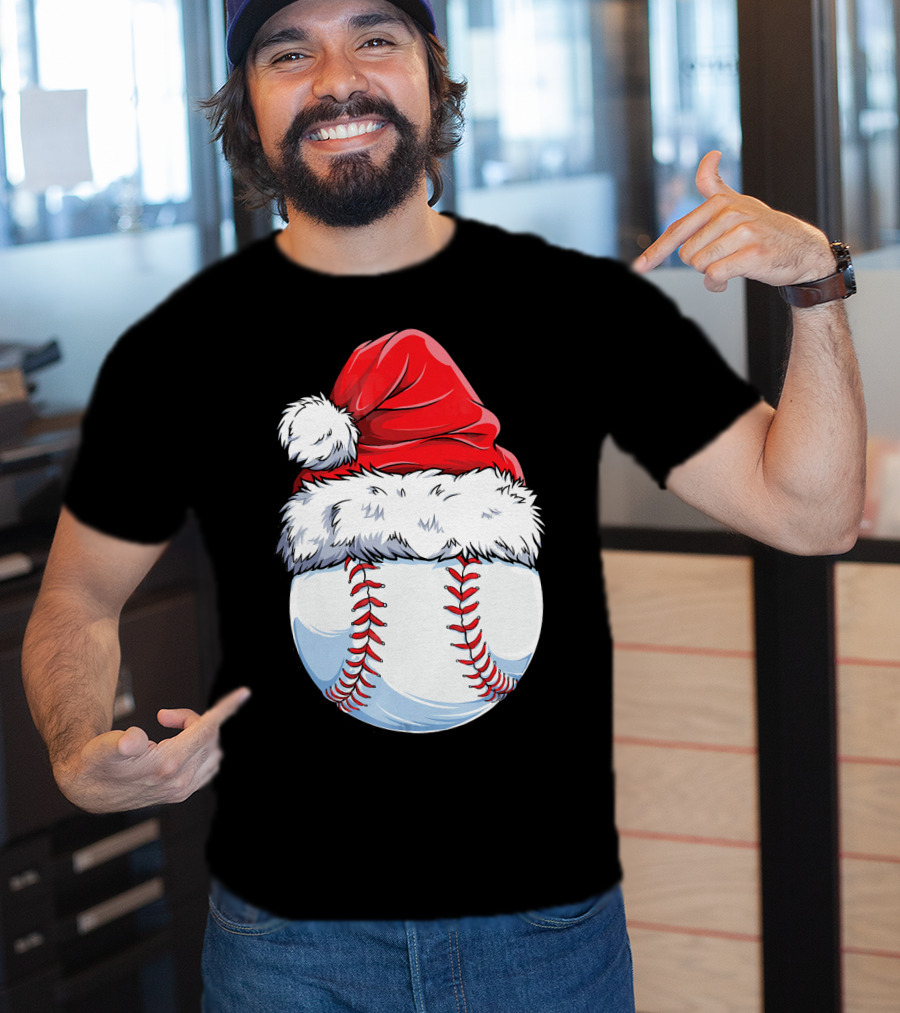 Baseball Santa Christmas Hat T-Shirt