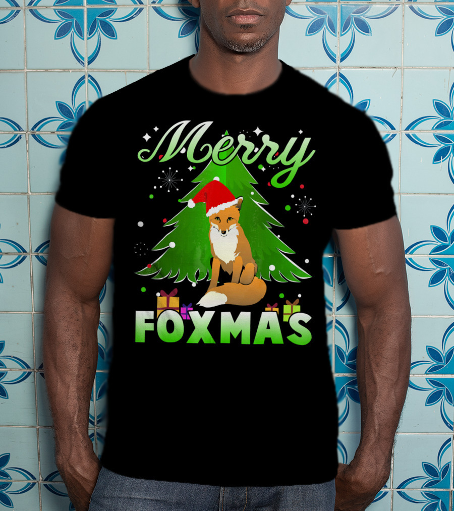 Merry Foxmas Santa Hat Fox And Christmas Tree T-Shirt
