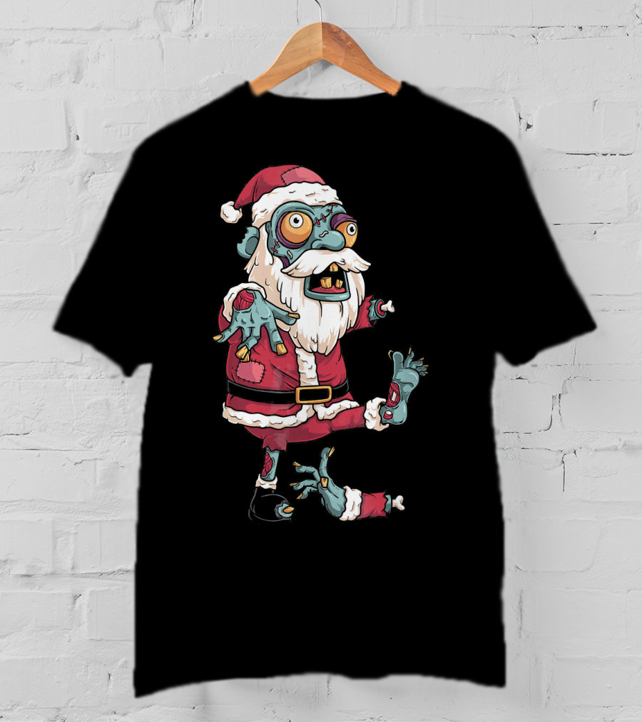 Zombie Christmas Santa Claus Funny Carto Character In Santa Suit T-Shirt