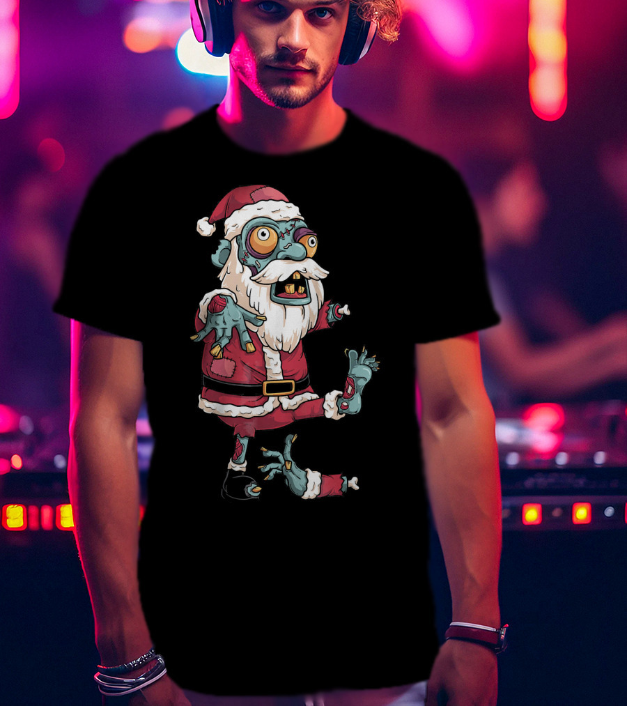 Zombie Christmas Santa Claus Funny Carto Character In Santa Suit T-Shirt