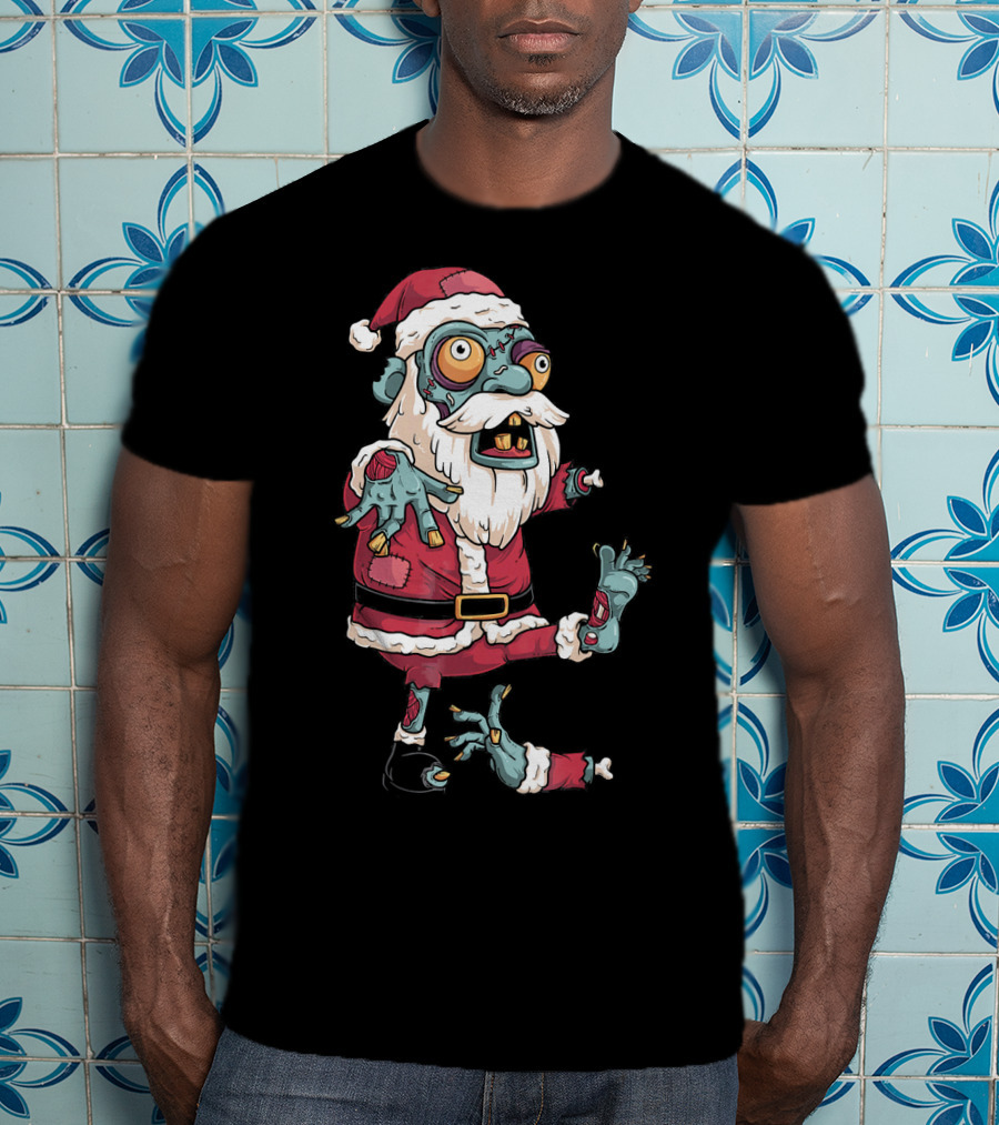Zombie Christmas Santa Claus Funny Carto Character In Santa Suit T-Shirt