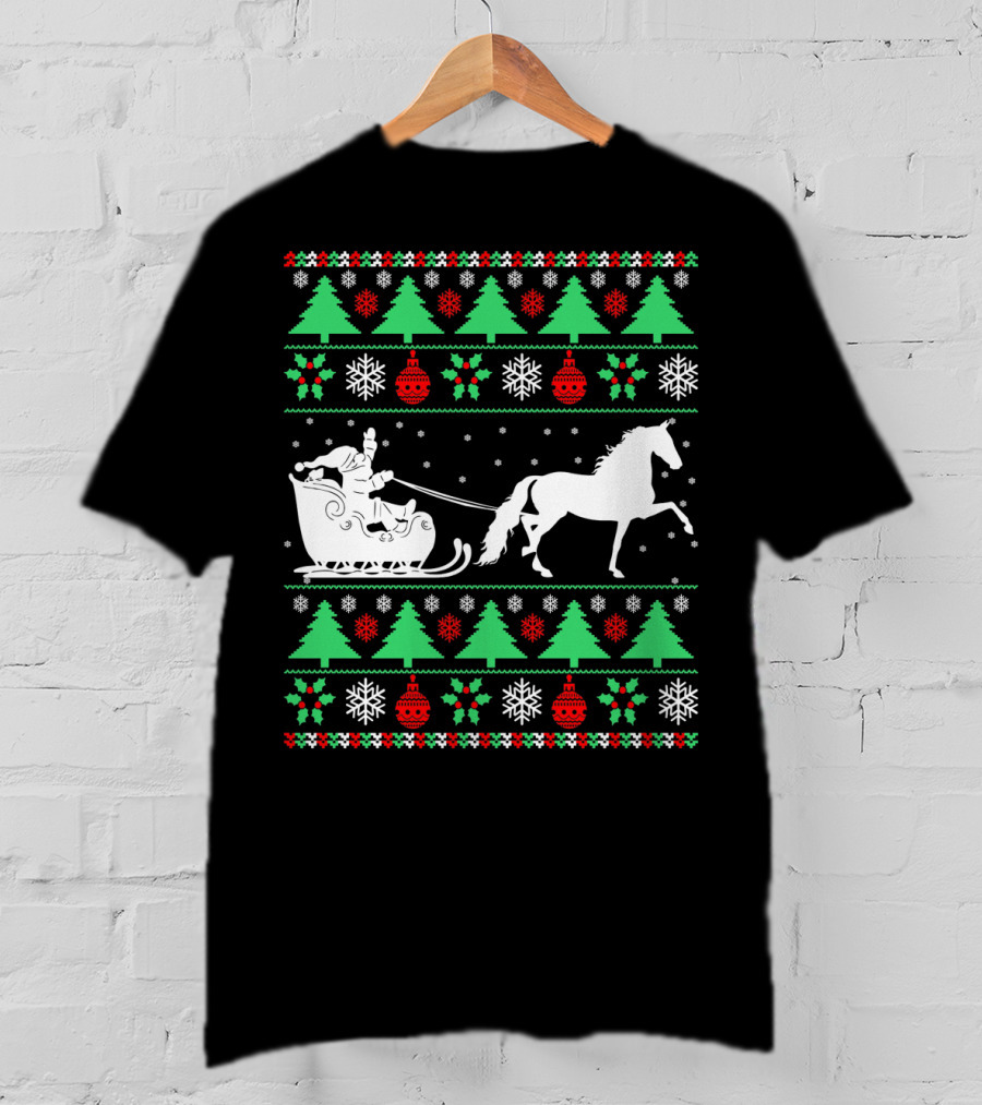 Santa Sleigh Morgan Horse Ugly Christmas T-Shirt