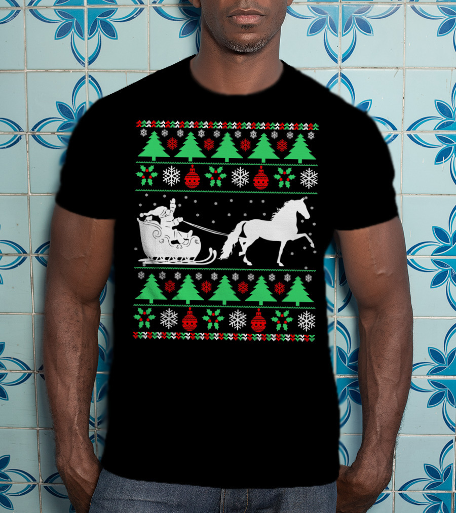 Santa Sleigh Morgan Horse Ugly Christmas T-Shirt