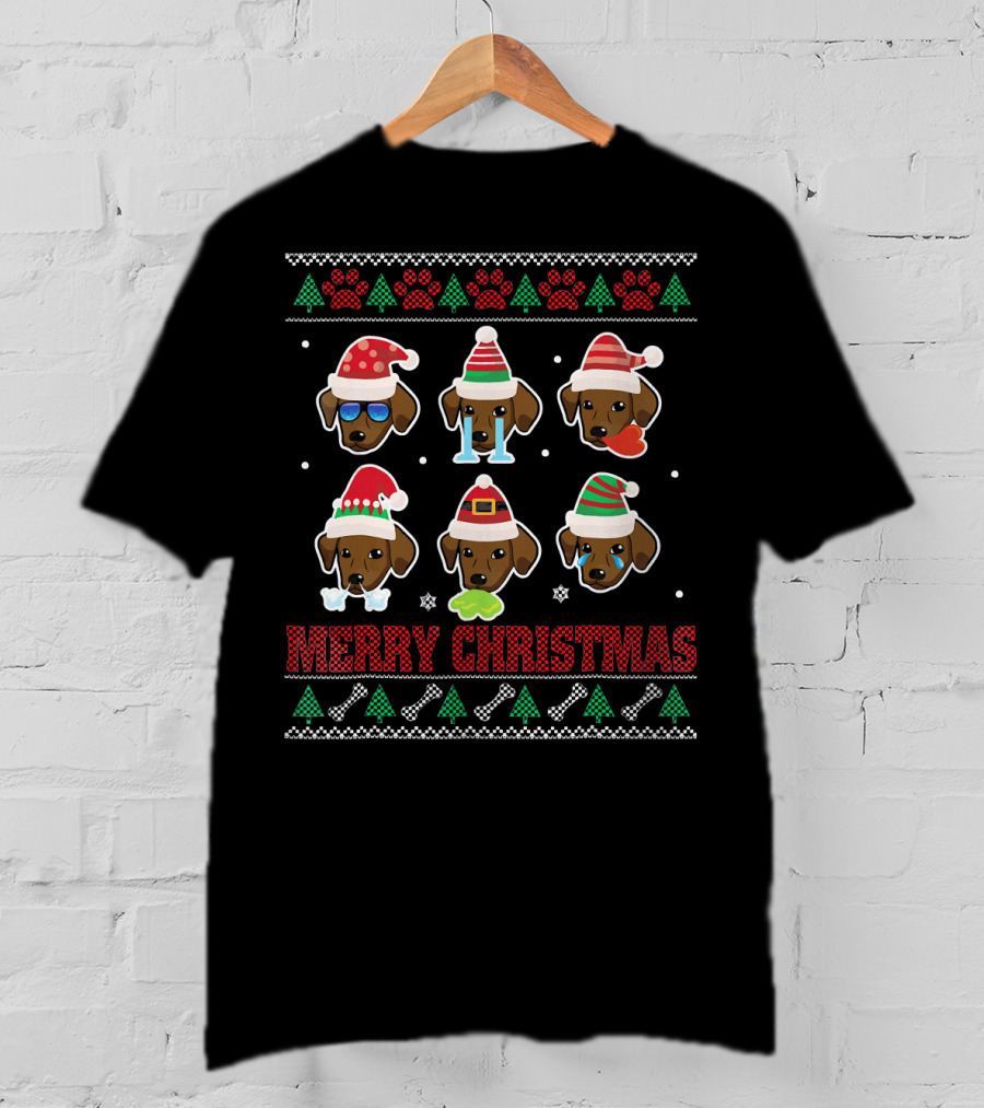 Merry Christmas Chocolate Lab Ugly Santa Paws Hat Festive T-Shirt