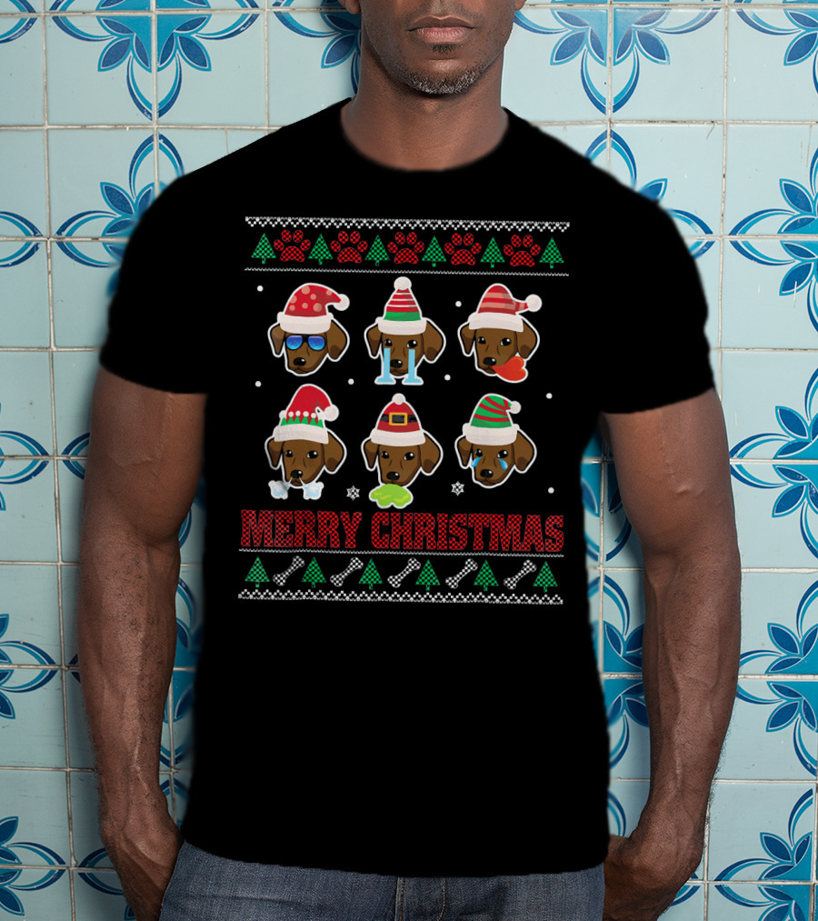 Merry Christmas Chocolate Lab Ugly Santa Paws Hat Festive T-Shirt