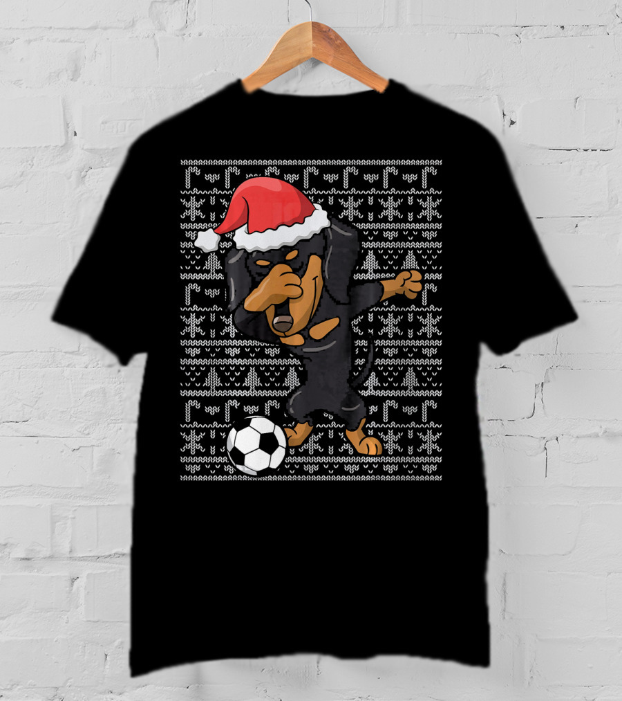 Dabbing Dachshund Santa Soccer Dog T-Shirt