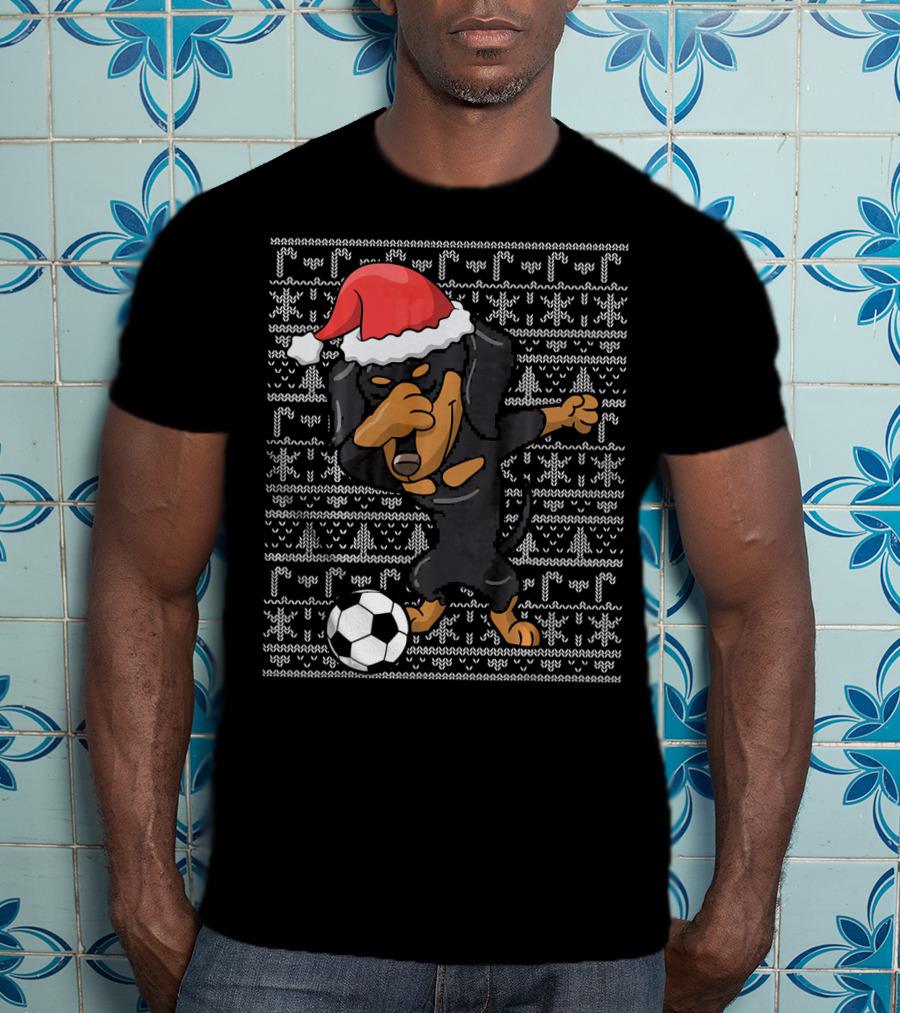 Dabbing Dachshund Santa Soccer Dog T-Shirt