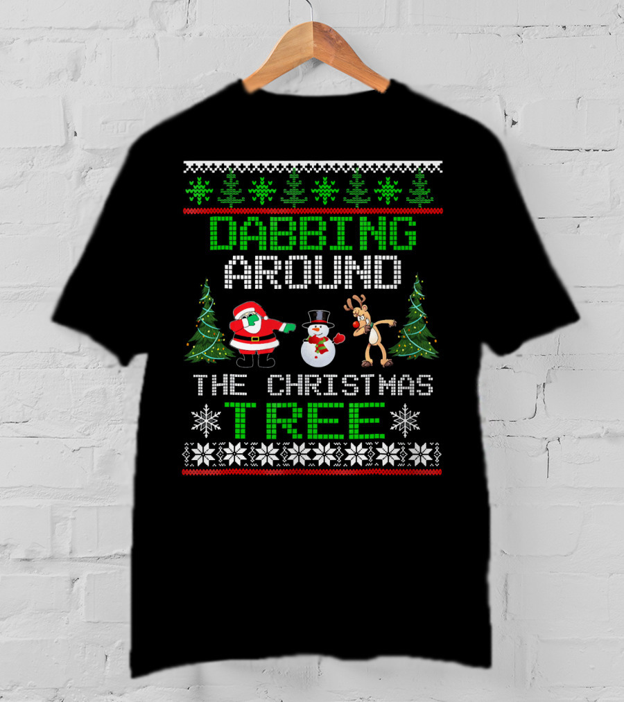 Dabbing Around The Christmas Tree Santa Snowman Reindeer T-Shirt