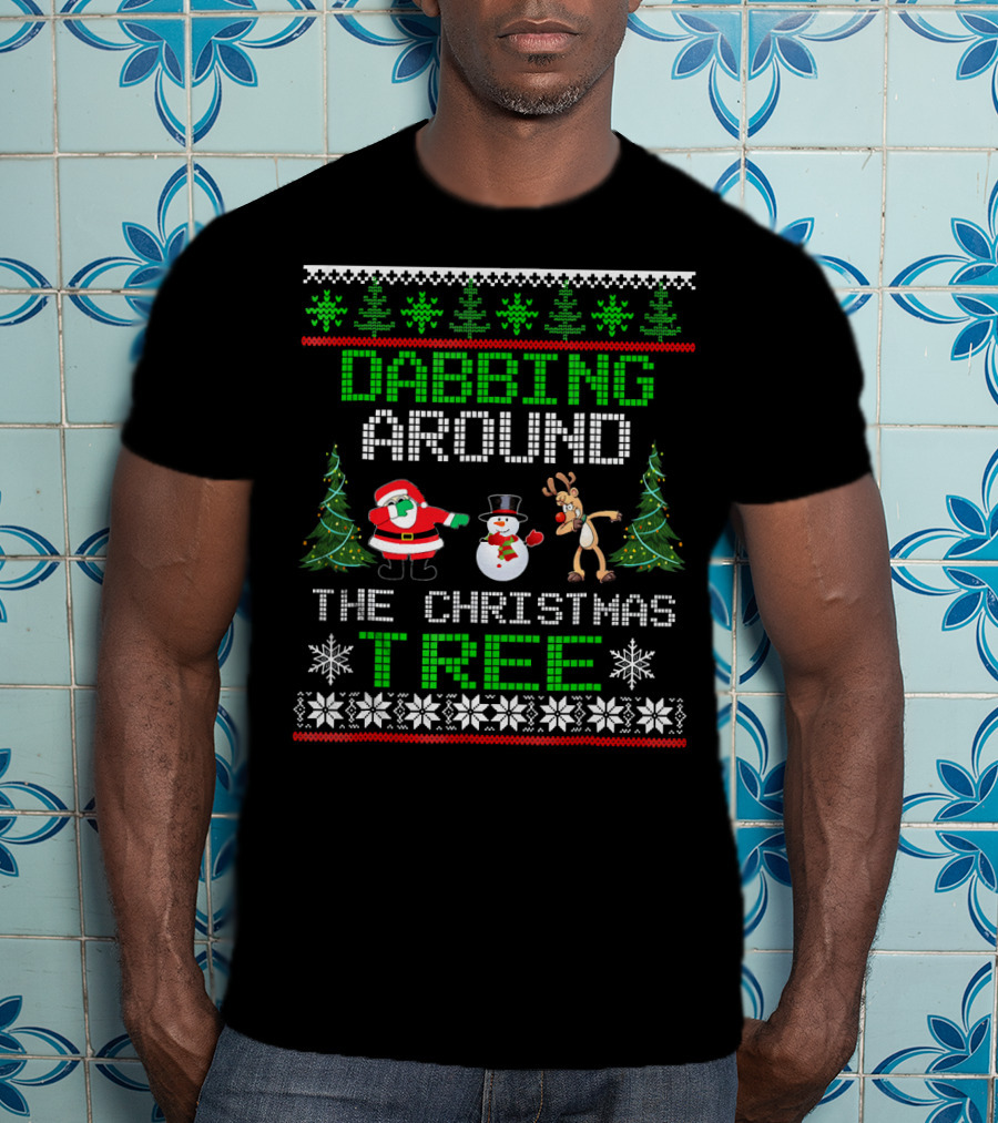 Dabbing Around The Christmas Tree Santa Snowman Reindeer T-Shirt