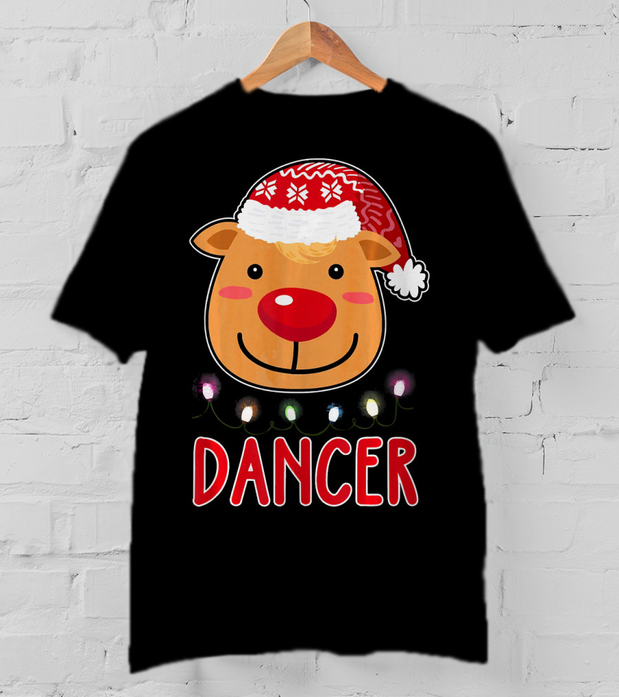 Dancer Reindeer Christmas Lights Santa Hat T-Shirt