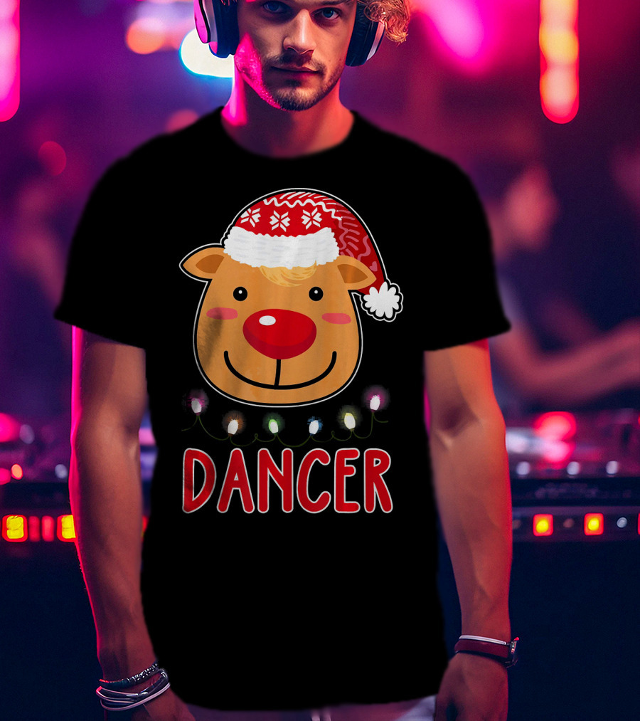 Dancer Reindeer Christmas Lights Santa Hat T-Shirt