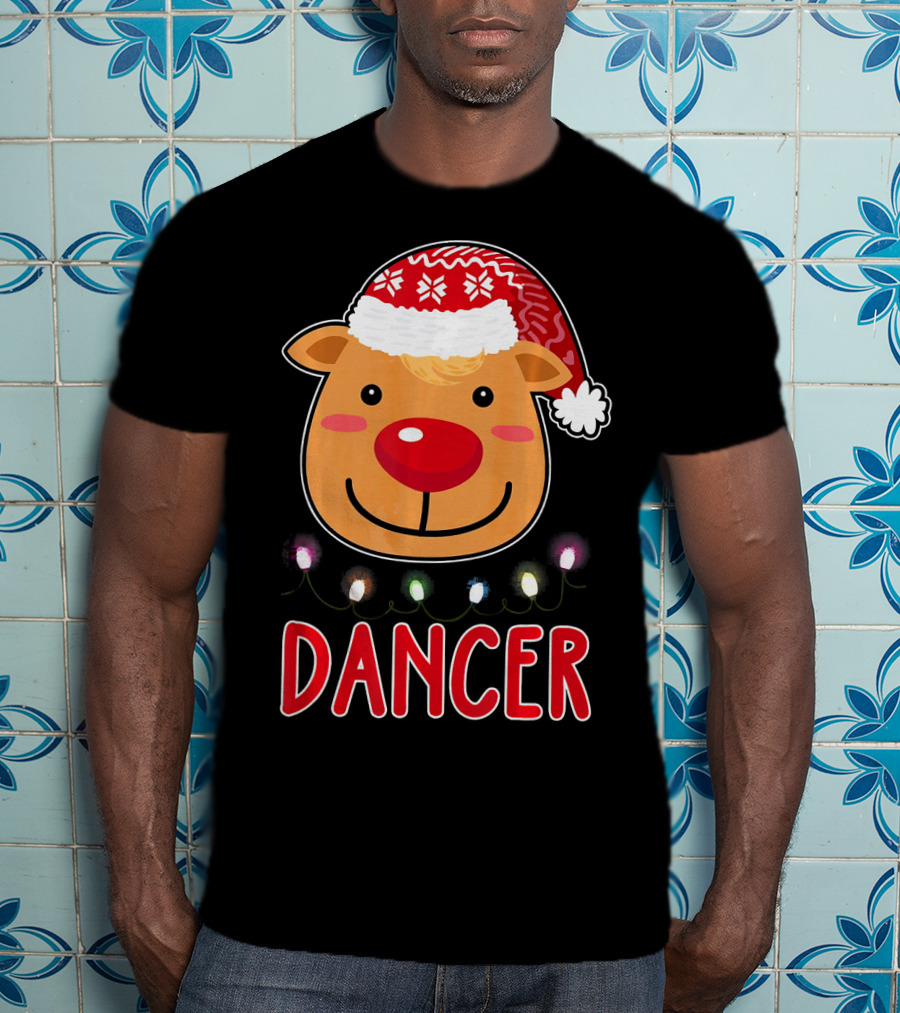Dancer Reindeer Christmas Lights Santa Hat T-Shirt