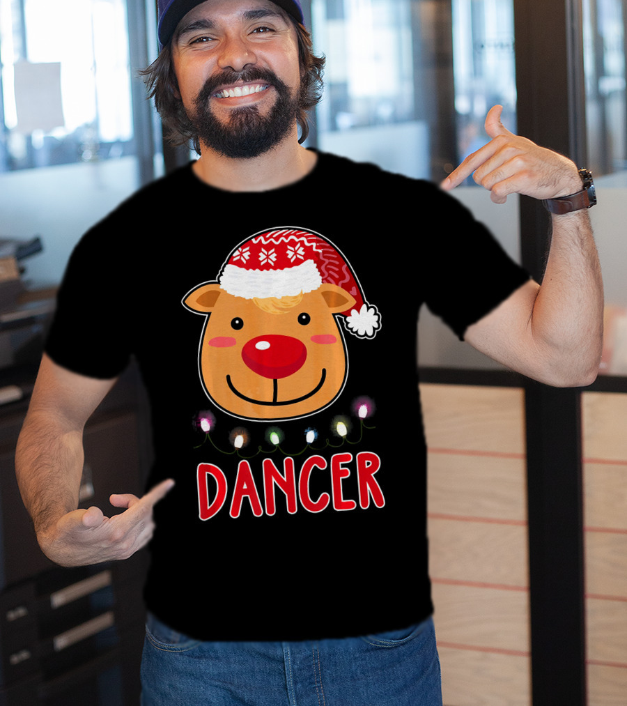 Dancer Reindeer Christmas Lights Santa Hat T-Shirt
