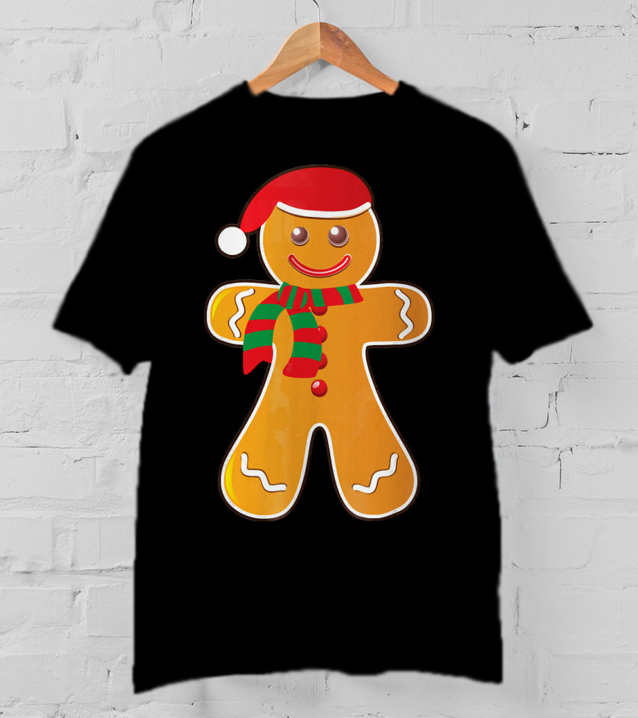 Santa Gingerbread Cookie With Christmas Hat And Scarf T-Shirt