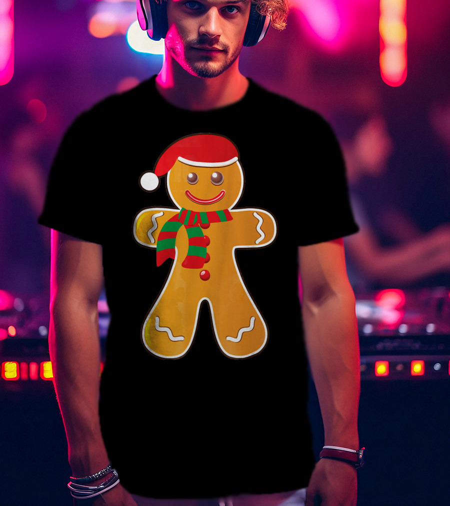 Santa Gingerbread Cookie With Christmas Hat And Scarf T-Shirt