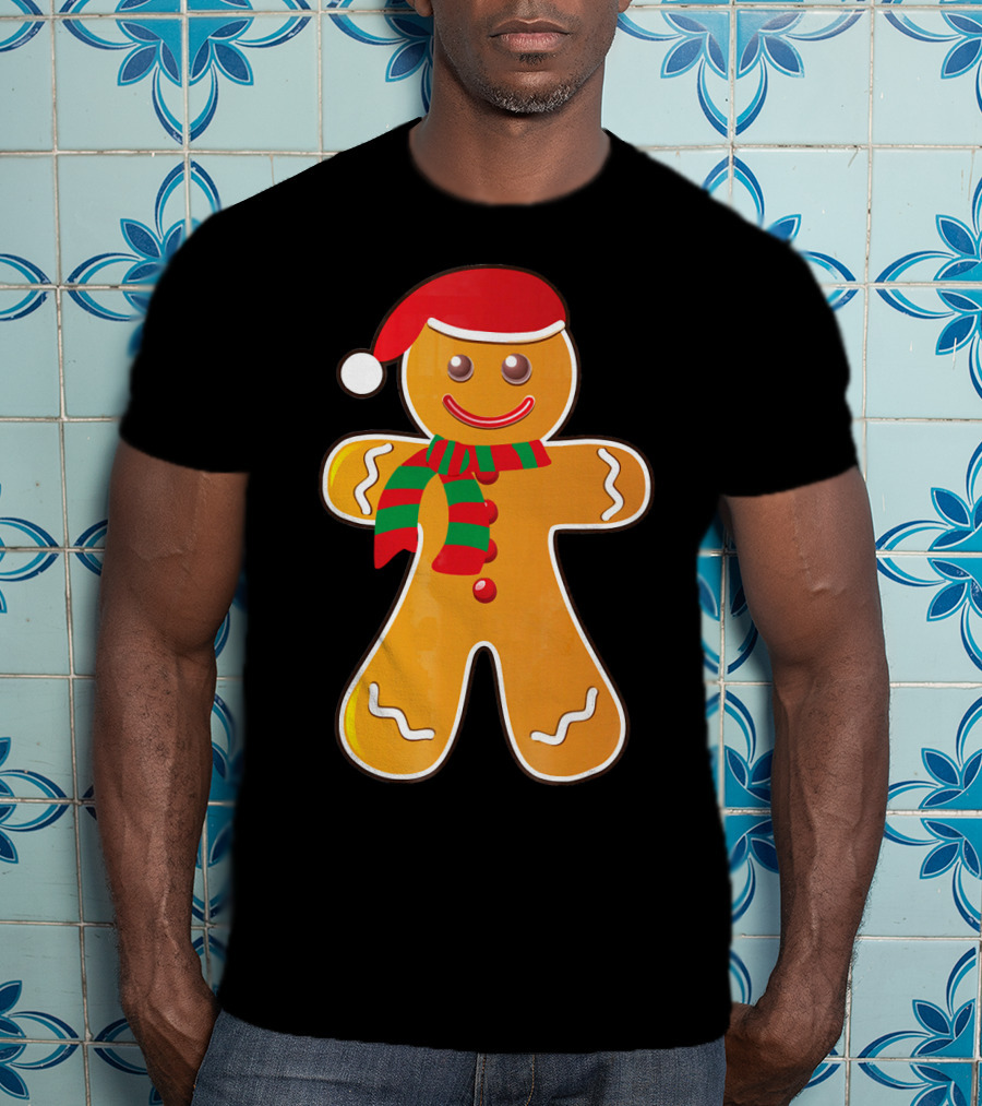 Santa Gingerbread Cookie With Christmas Hat And Scarf T-Shirt