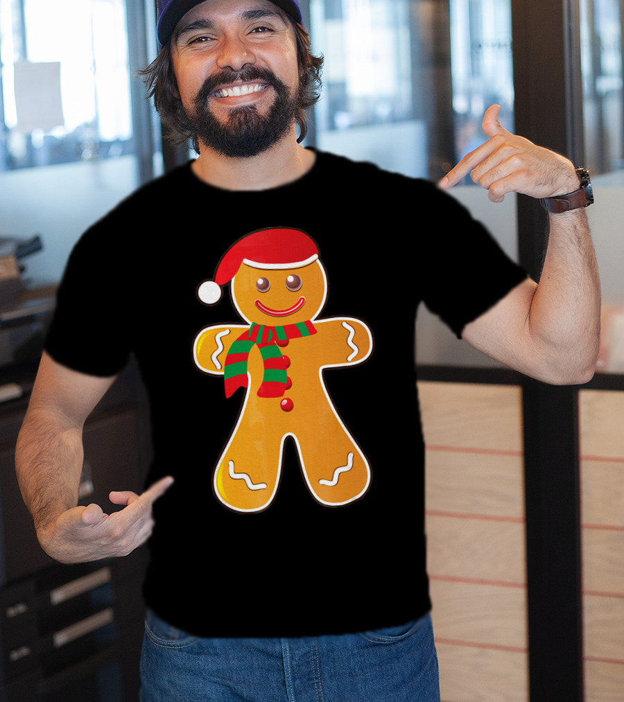 Santa Gingerbread Cookie With Christmas Hat And Scarf T-Shirt