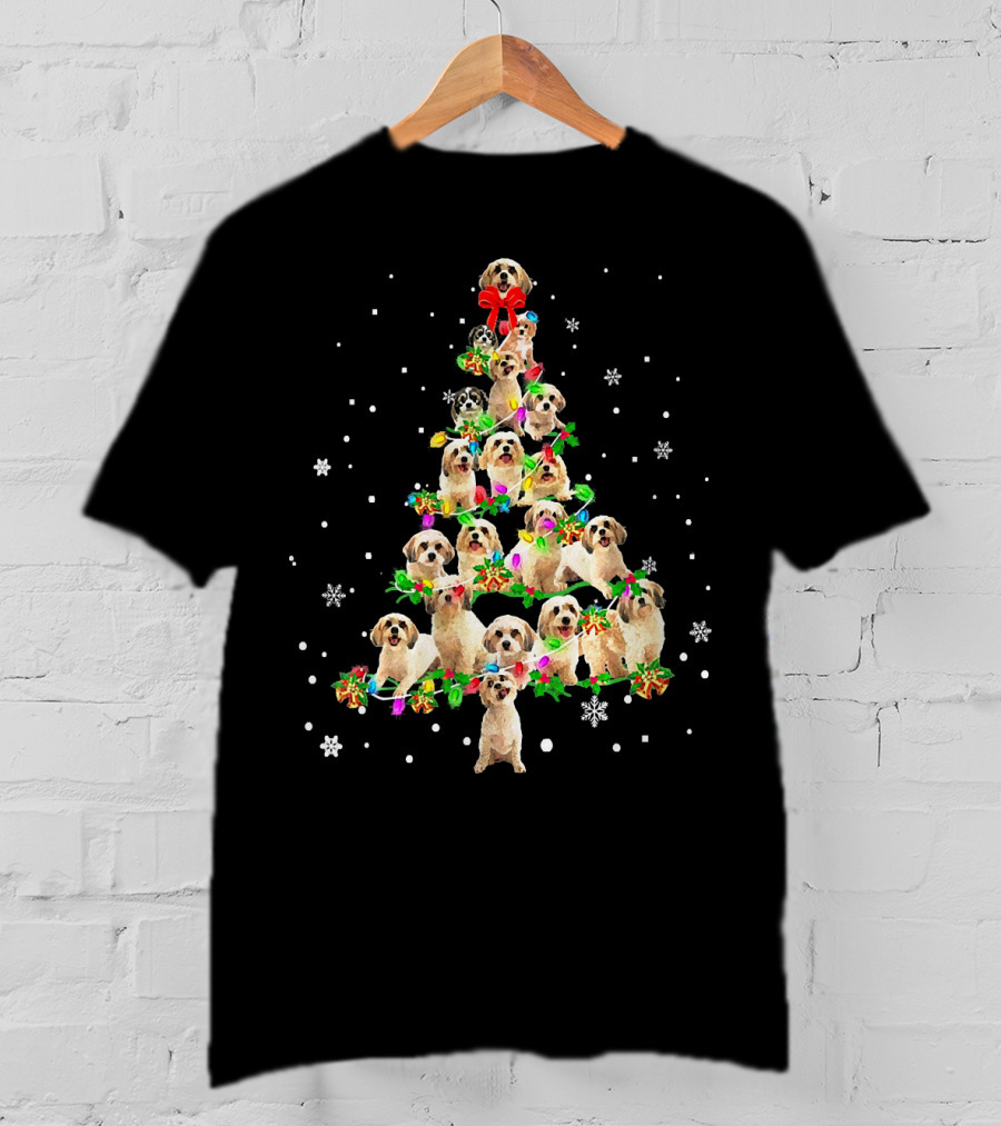 Cute Cavachon Dog Christmas Tree With Snowflakes And Bow T-Shirt
