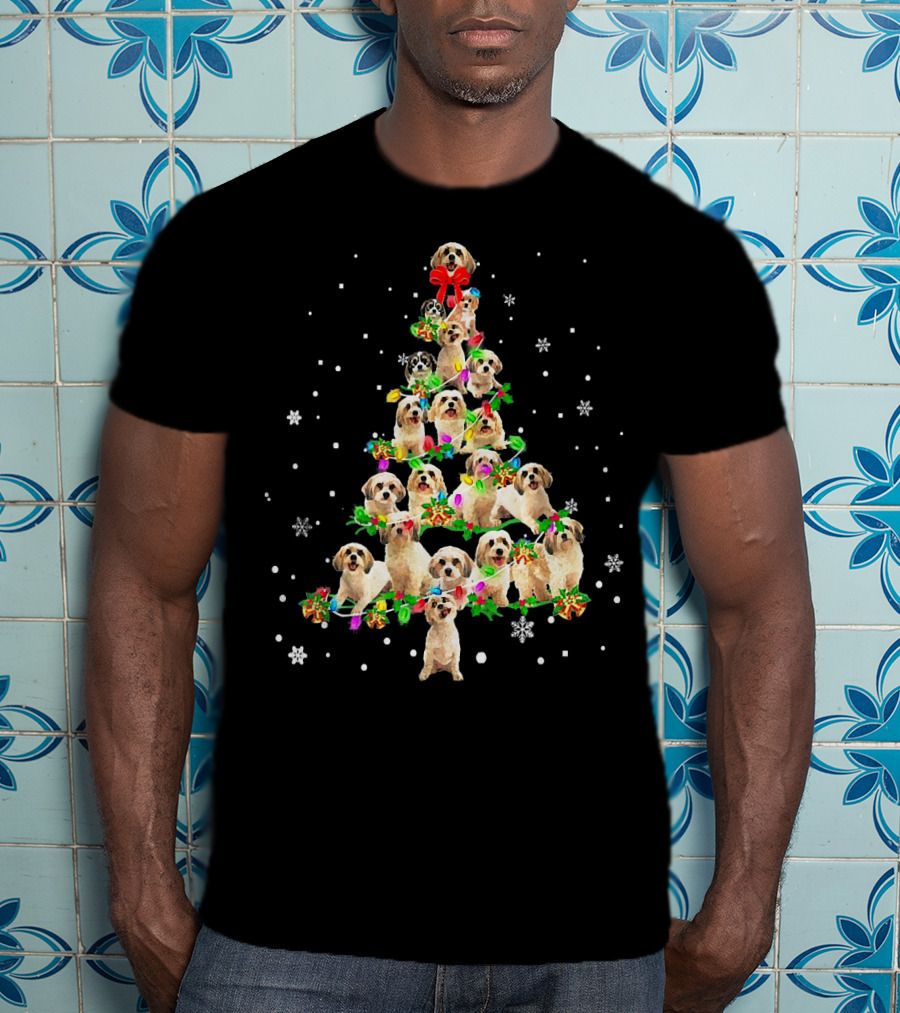 Cute Cavachon Dog Christmas Tree With Snowflakes And Bow T-Shirt