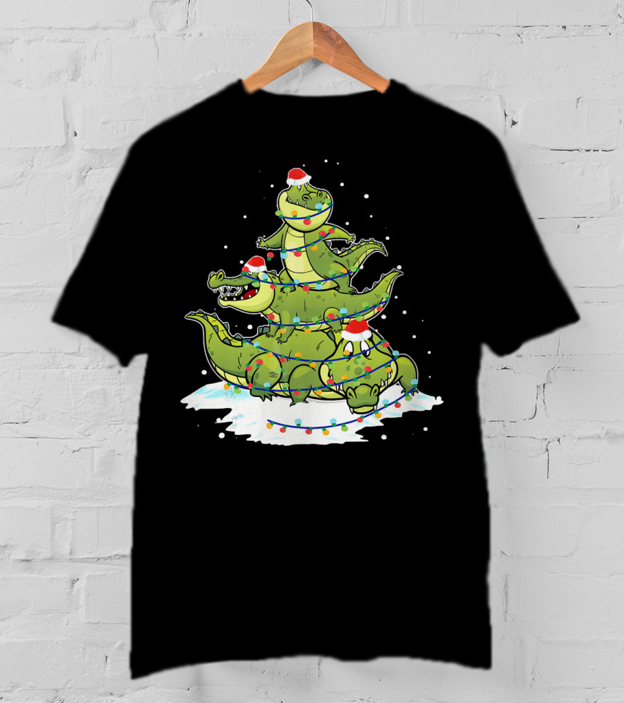 Alligator Santa Christmas Light Tree Festive Holiday Scene T-Shirt