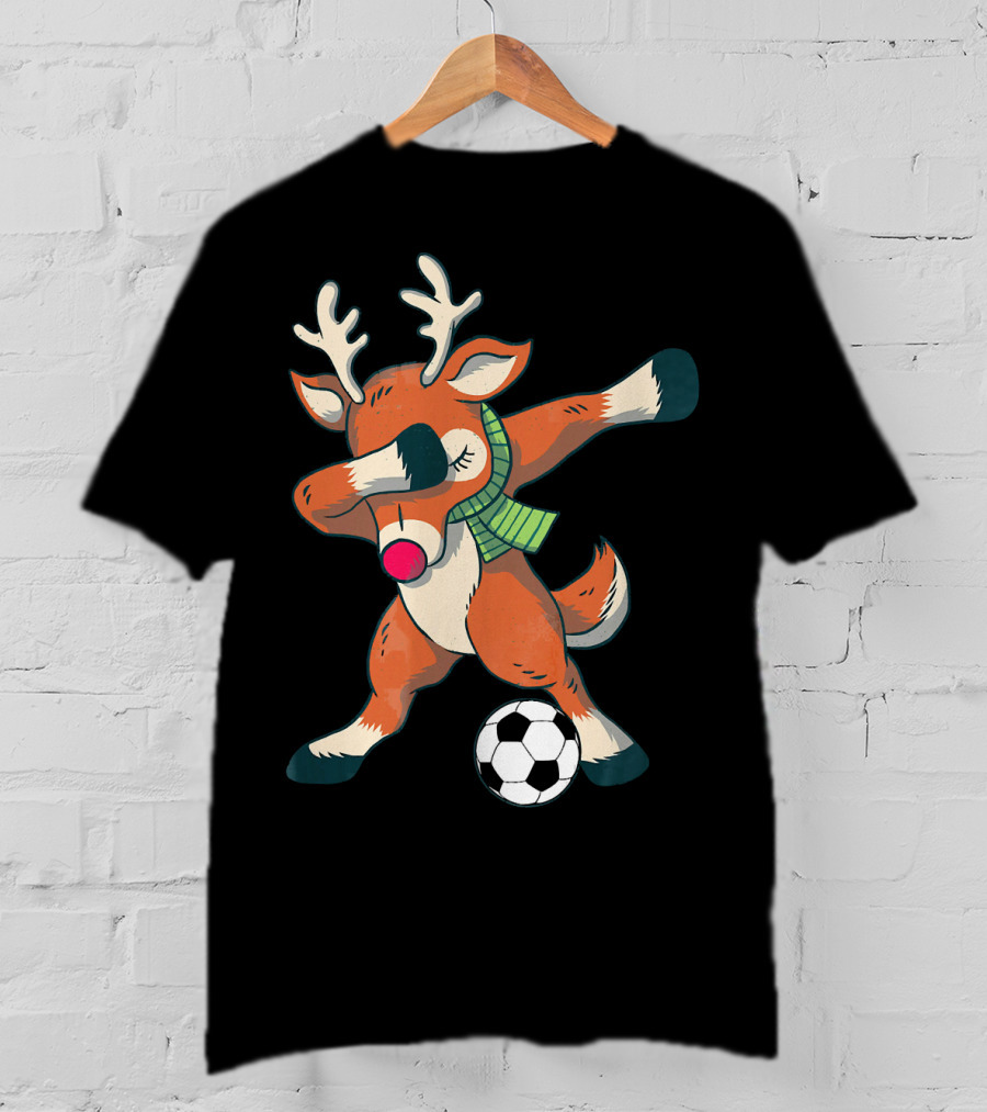 Dabbing Reindeer Soccer Christmas Fun T-Shirt