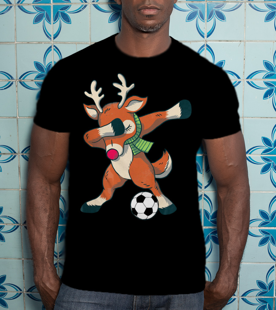 Dabbing Reindeer Soccer Christmas Fun T-Shirt