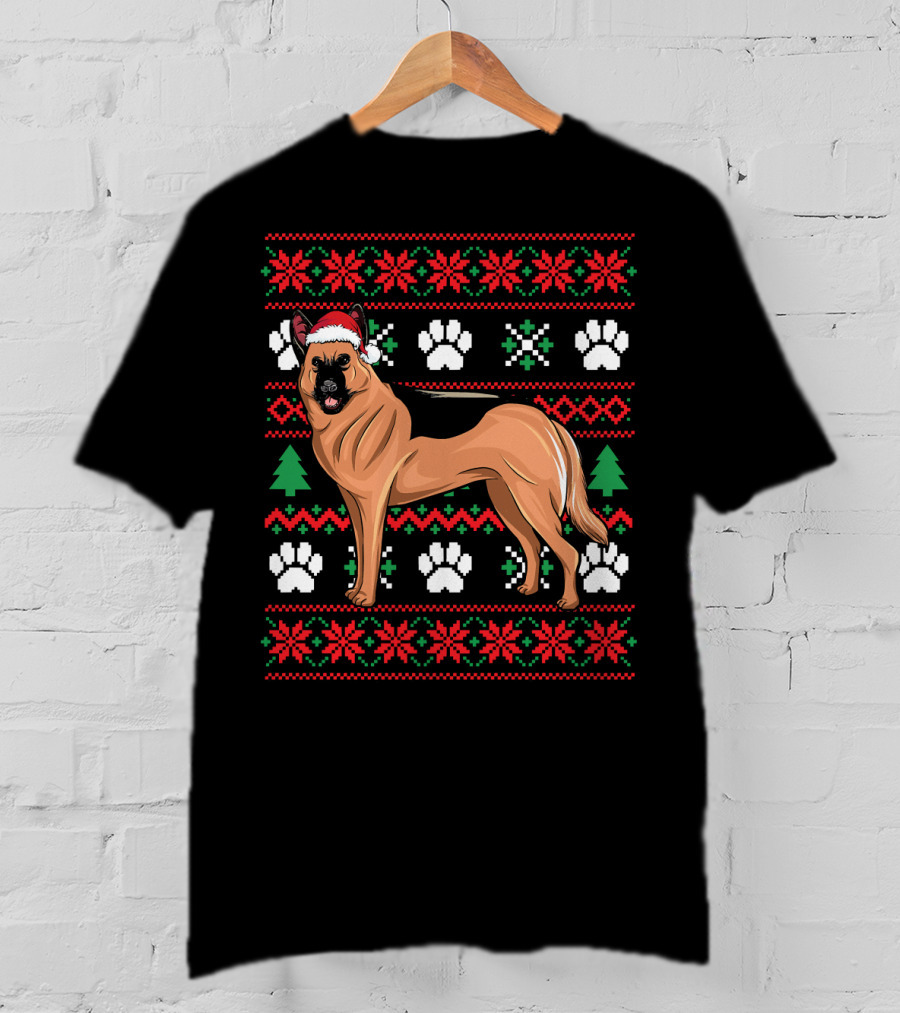 Australian Cattle Dog Christmas Santa Hat Festive Paws And Snowflakes T-Shirt