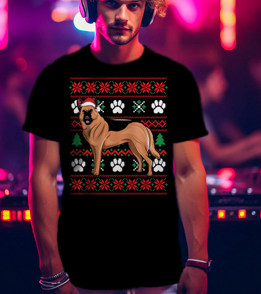 Australian Cattle Dog Christmas Santa Hat Festive Paws And Snowflakes T-Shirt