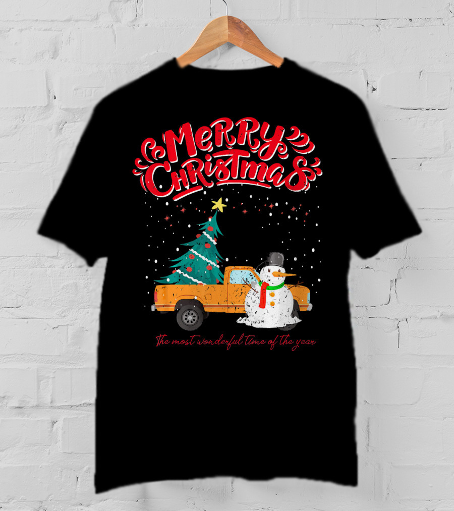 Merry Christmas Santa Truck Family The Most Wonderful Time Of The Year T-Shirt