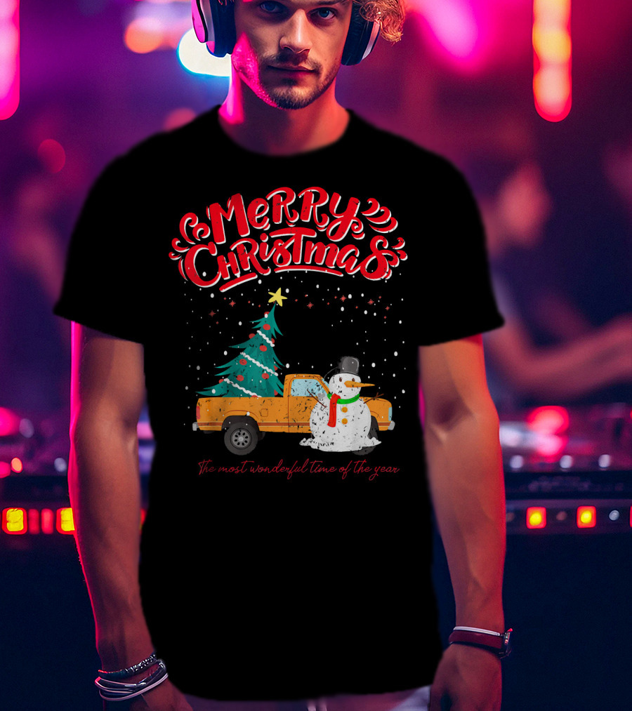 Merry Christmas Santa Truck Family The Most Wonderful Time Of The Year T-Shirt