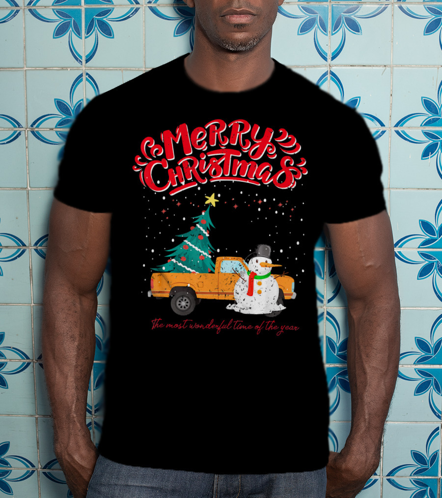 Merry Christmas Santa Truck Family The Most Wonderful Time Of The Year T-Shirt