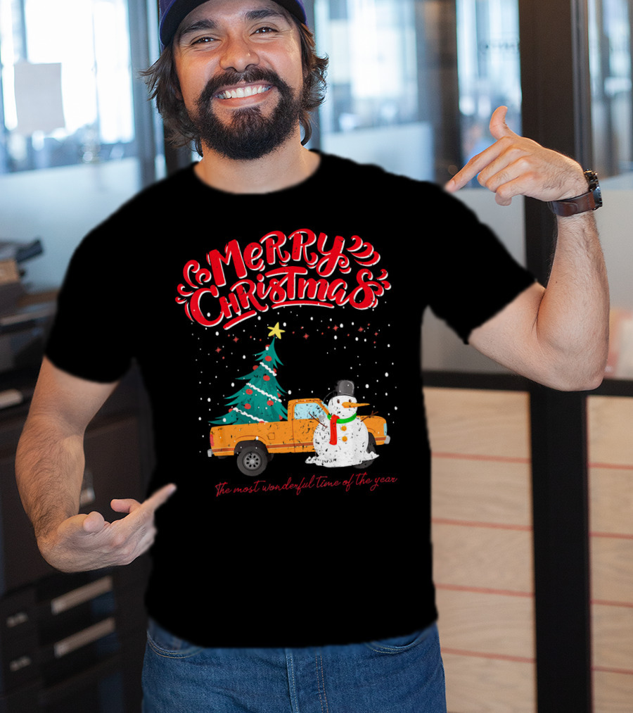 Merry Christmas Santa Truck Family The Most Wonderful Time Of The Year T-Shirt