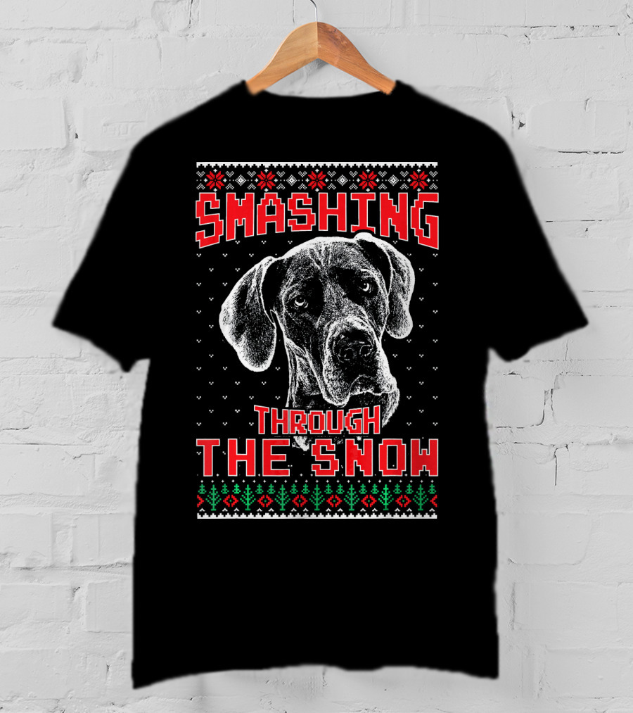 Smashing Through The Snow Great Dane Ugly Christmas T-Shirt