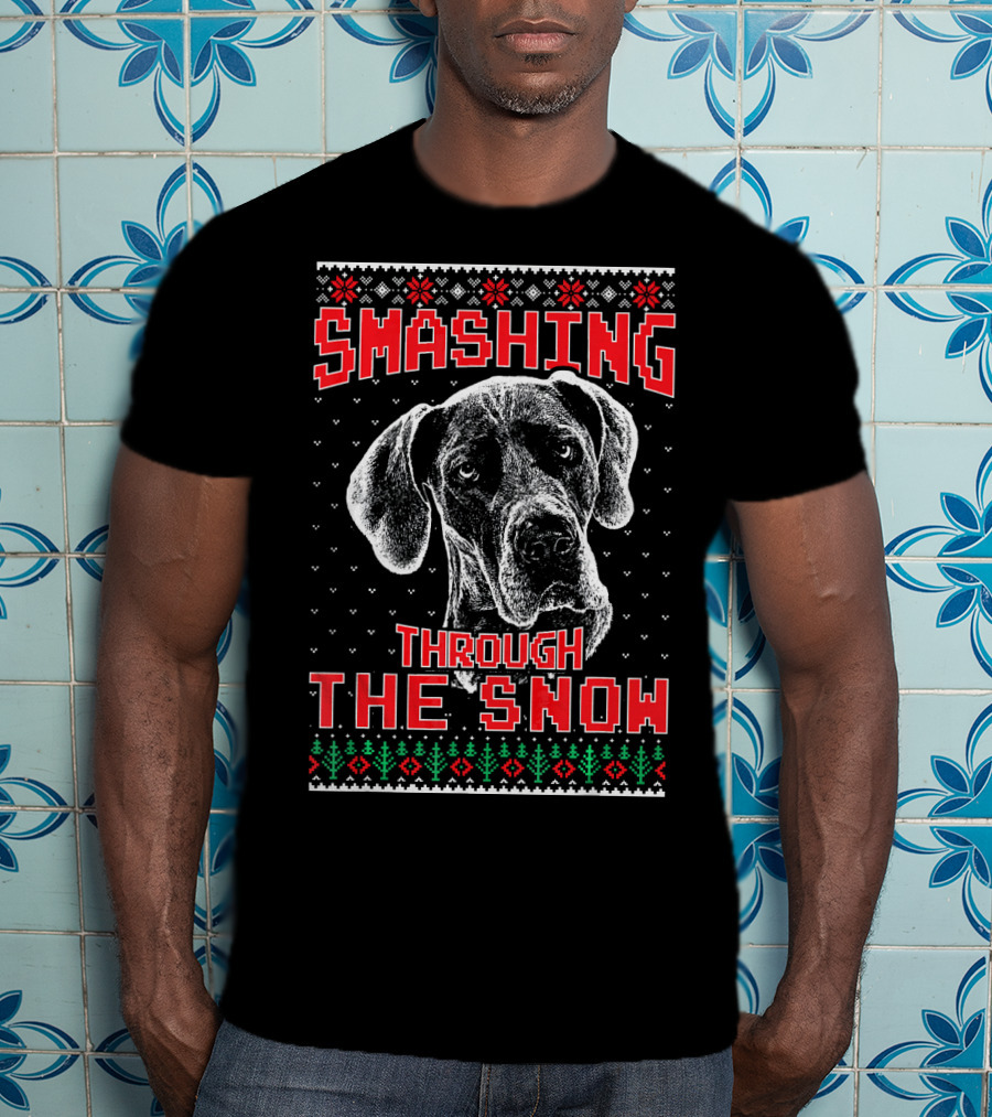 Smashing Through The Snow Great Dane Ugly Christmas T-Shirt