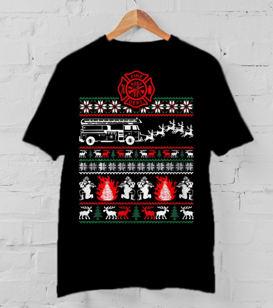 Fire Dept Christmas Firefighter Ugly T-Shirt