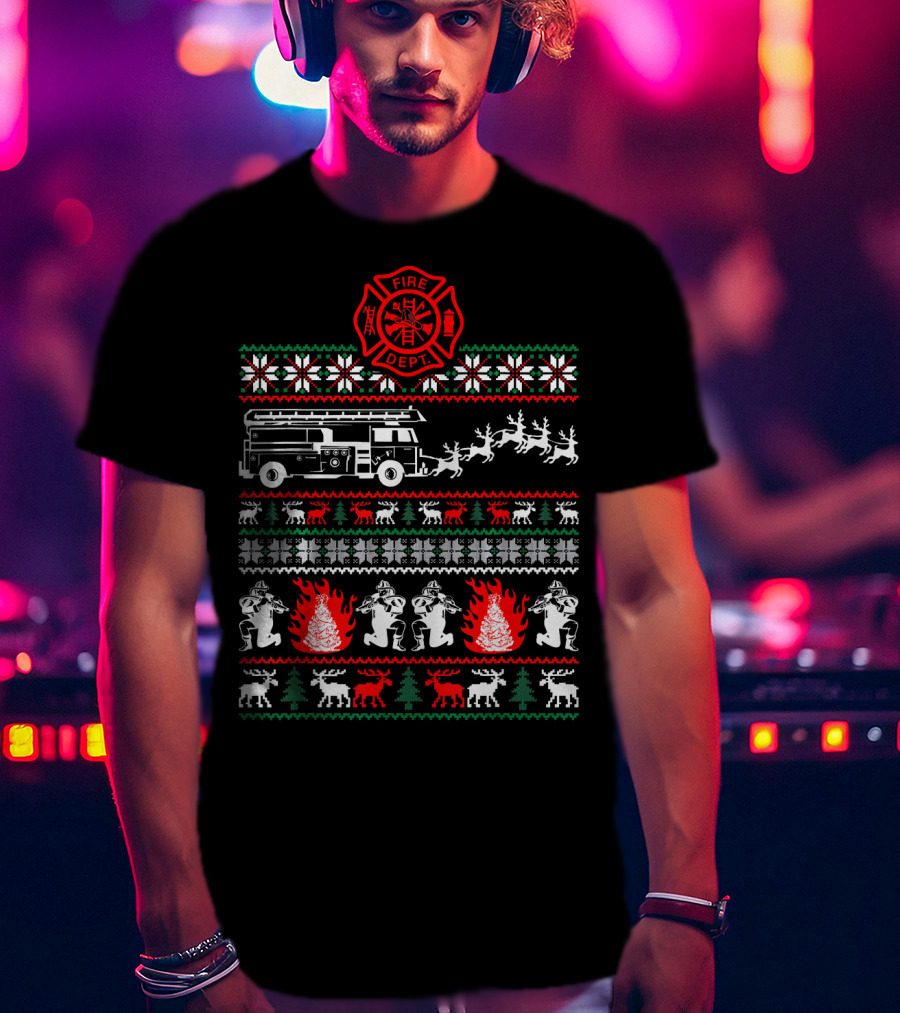 Fire Dept Christmas Firefighter Ugly T-Shirt