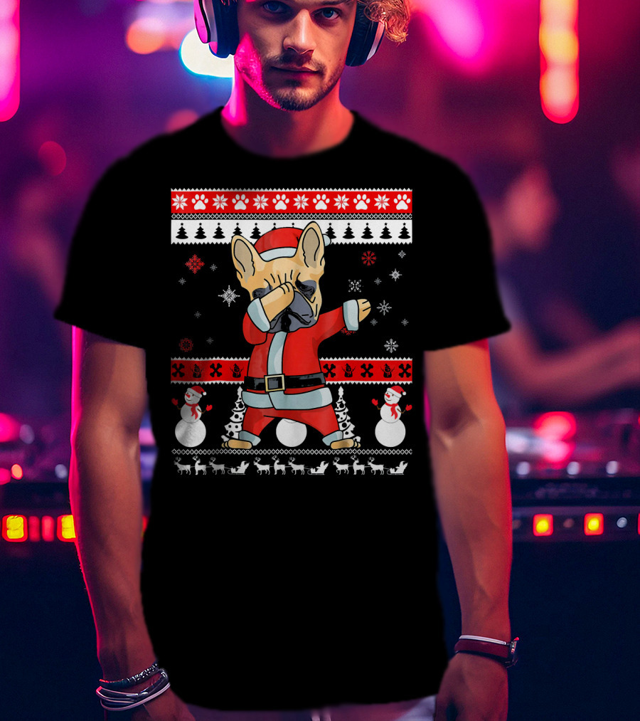 French Bulldog Christmas Frenchie Santa Dabbing Ugly T-Shirt