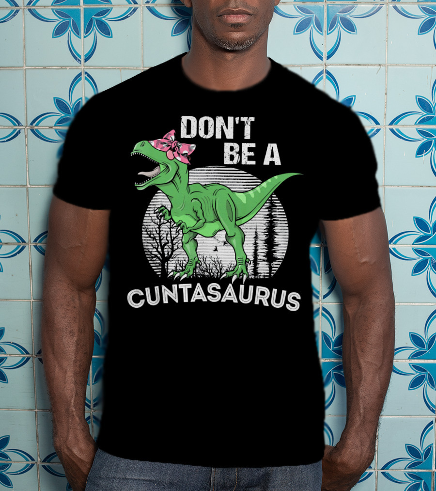 DON'T BE A CUNTASAURUS Dinosaur With Pink Bow In Moonlit Forest T-Shirt
