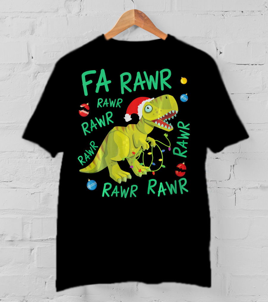 FA RAWR RAWR RAWR Tyrannosaurus Rex Santa Hat Christmas Ornaments T-Shirt