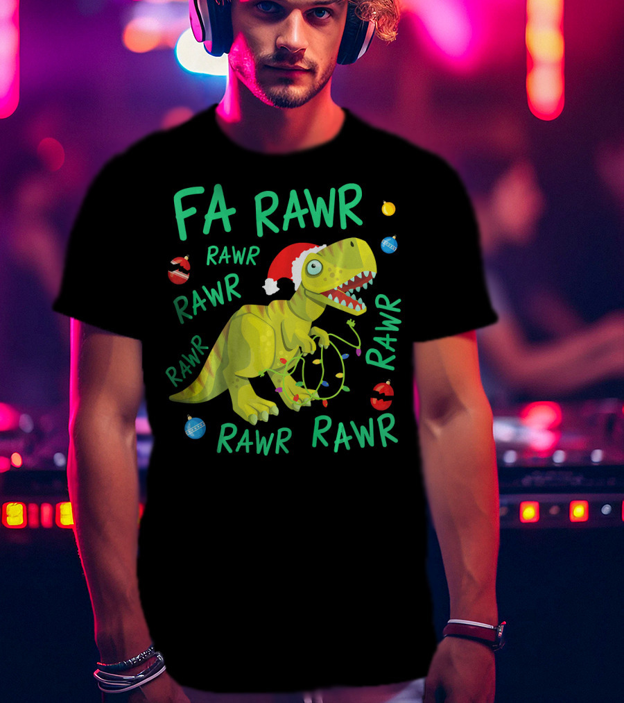 FA RAWR RAWR RAWR Tyrannosaurus Rex Santa Hat Christmas Ornaments T-Shirt