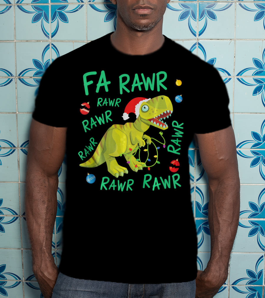FA RAWR RAWR RAWR Tyrannosaurus Rex Santa Hat Christmas Ornaments T-Shirt