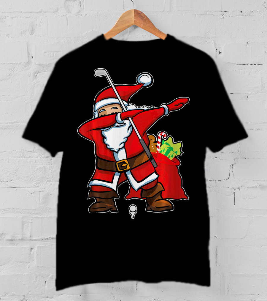 Christmas Dabbing Golf Santa With Gift Bag And Candy Cane T-Shirt