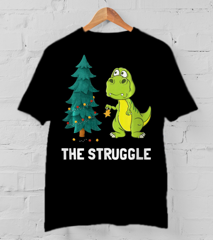 The Struggle T Rex Christmas Tree Ornament Dilemma T-Shirt