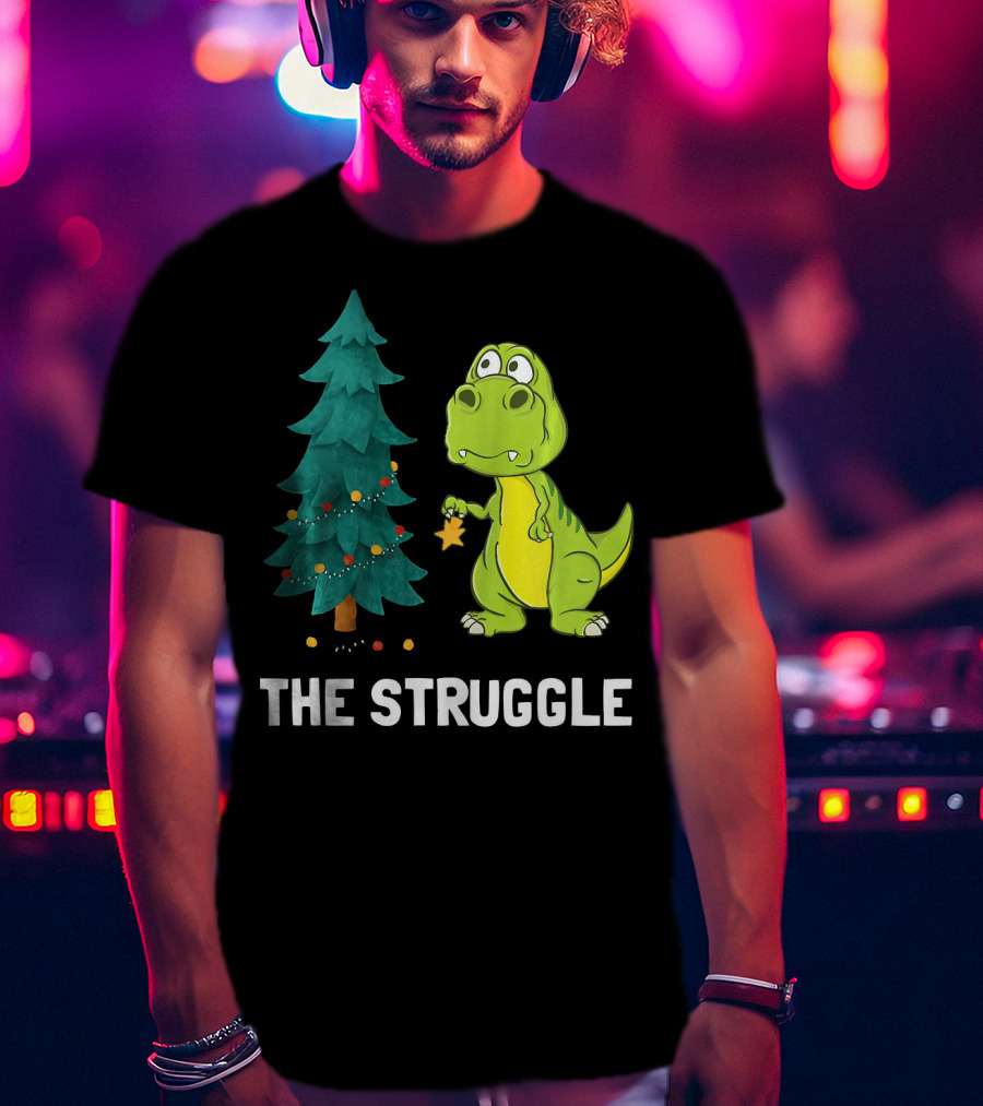 The Struggle T Rex Christmas Tree Ornament Dilemma T-Shirt