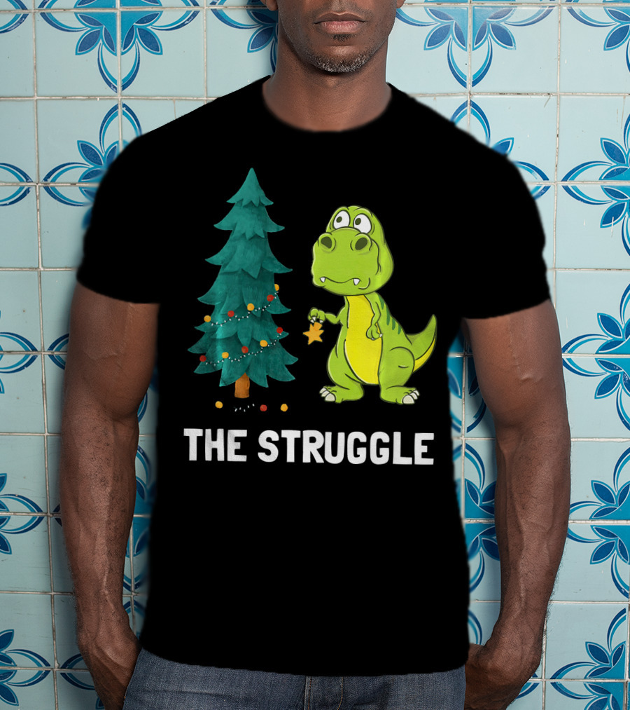 The Struggle T Rex Christmas Tree Ornament Dilemma T-Shirt